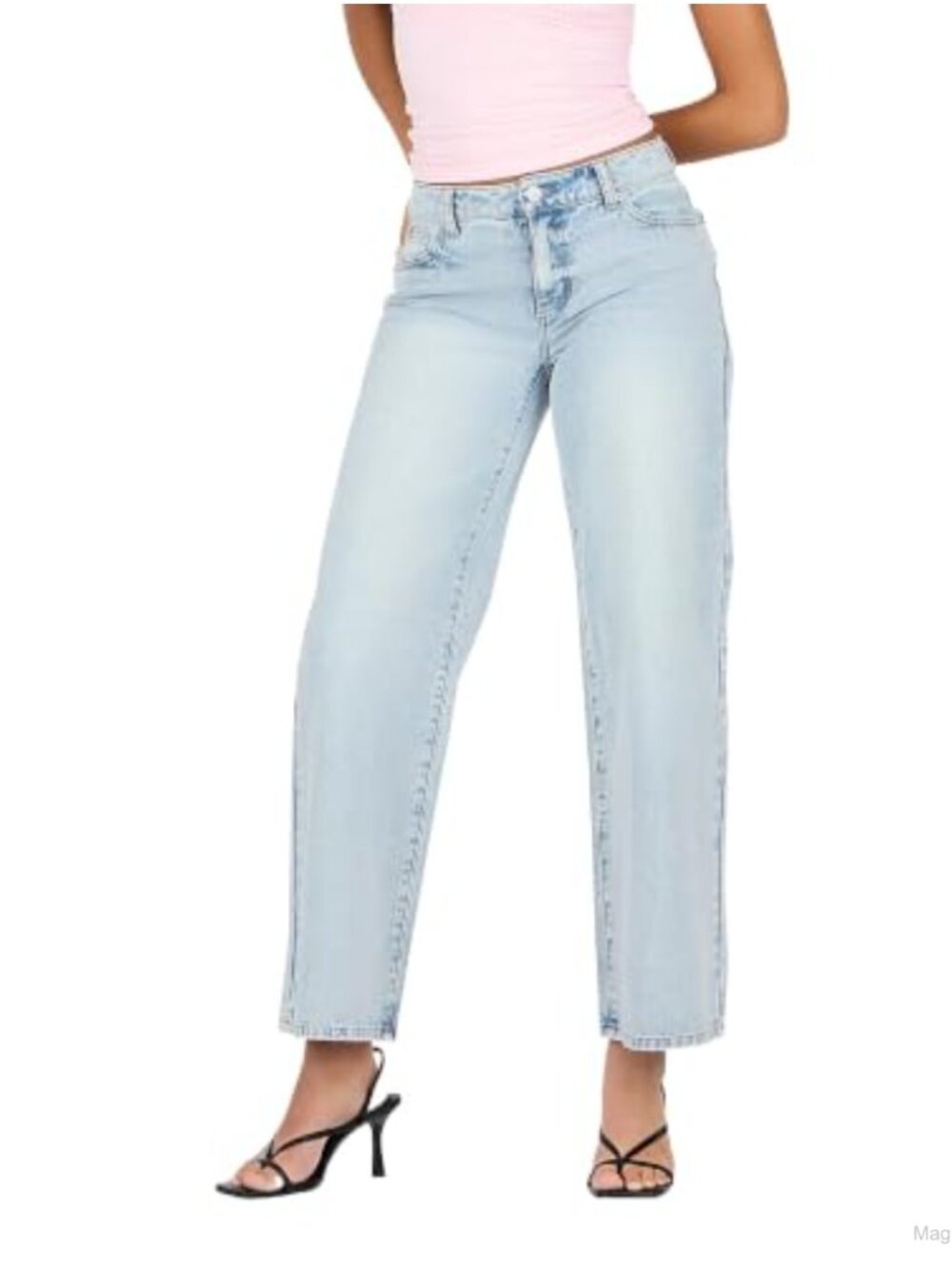 Rhinestone Heart Embellished Wide Leg Jeans Denim Mid Rise Five Pocket
